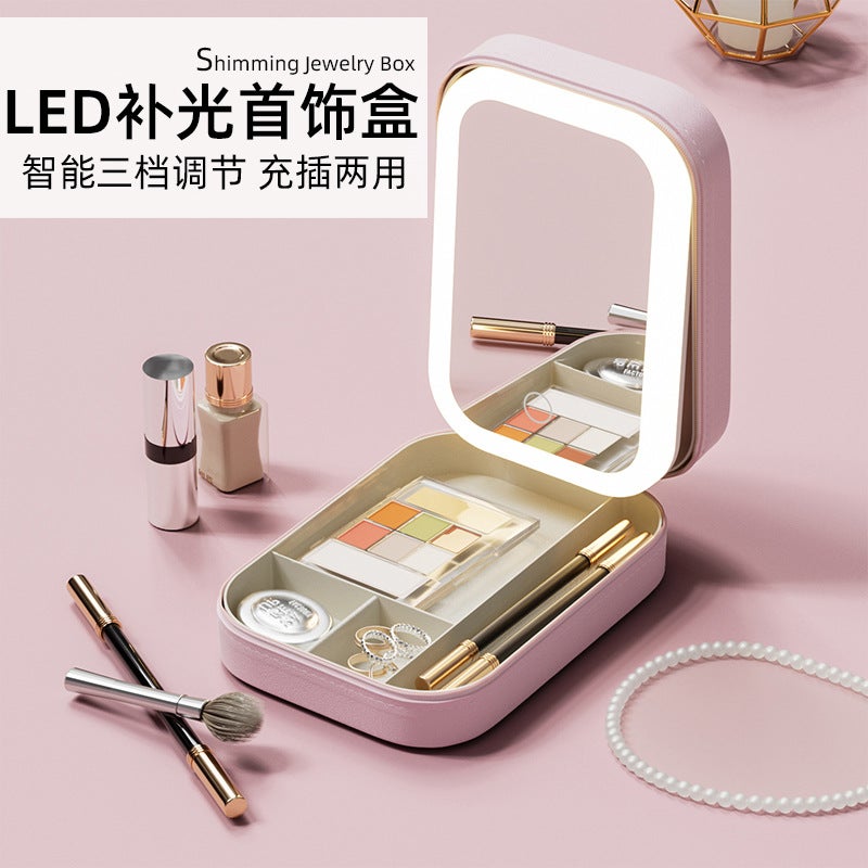 Multi-Functional Portable Jewelry Box Makeup Mirror Led Three-Color Mirror Folding Makeup Box Beauty Mirror - Image 4